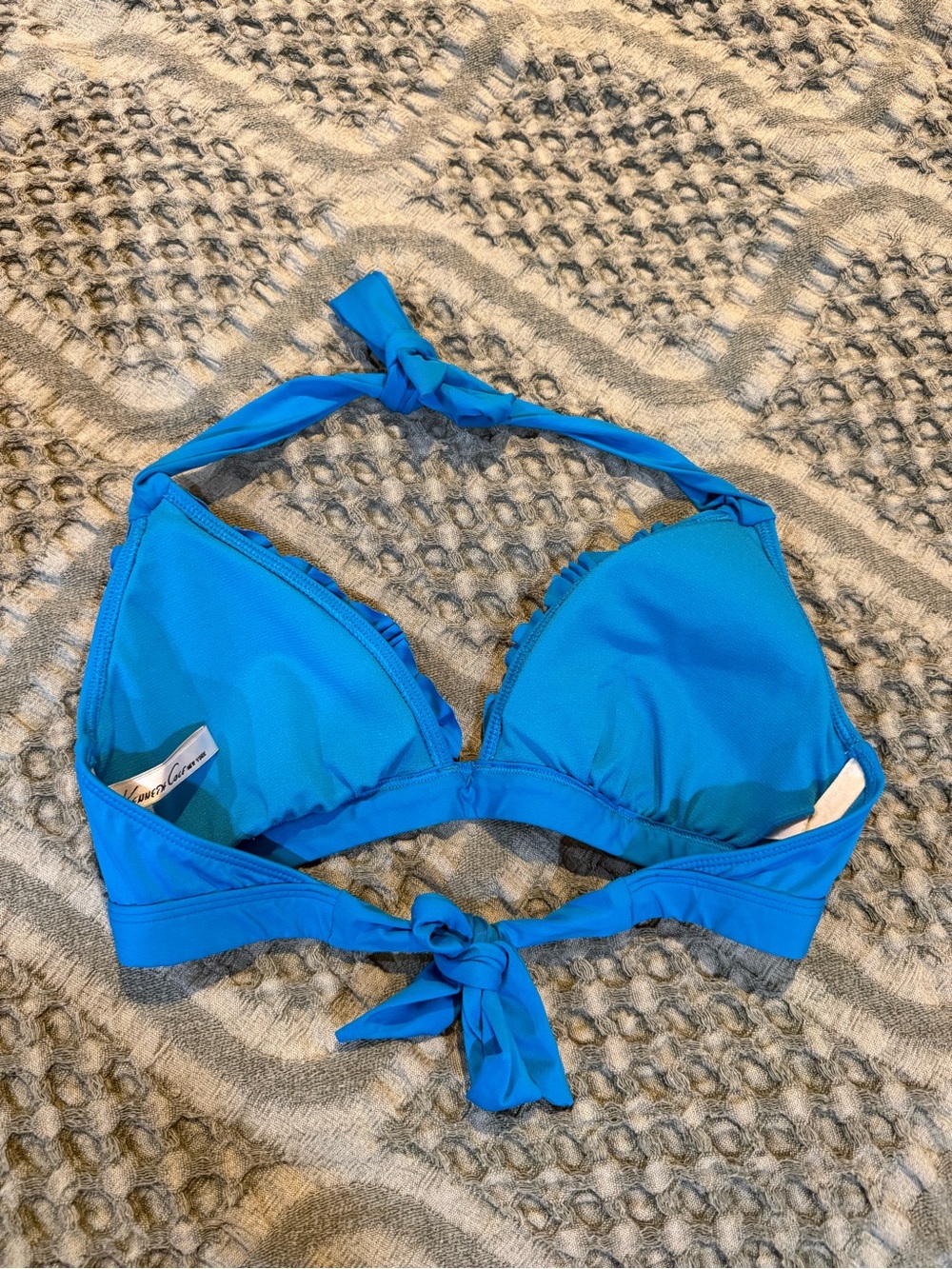 Blue Ruffled Triangle Bikini Top - Picture 7 of 8